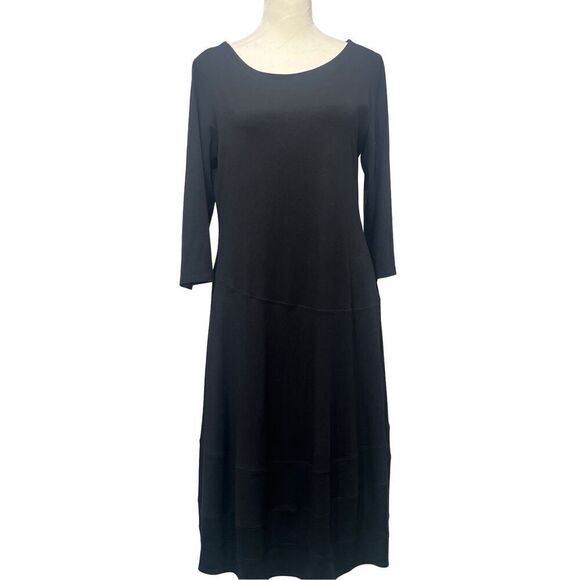 Eileen Fisher Black A-Line Swing Dress Size: Small (plenty of stretch-w/fit M) L - Picture 1 of 11